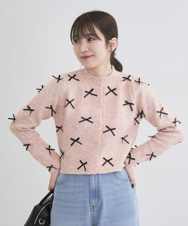 Green Parks「・ANDSEARCH メニーリボンニットカーディガン」|カーディガン|Pink