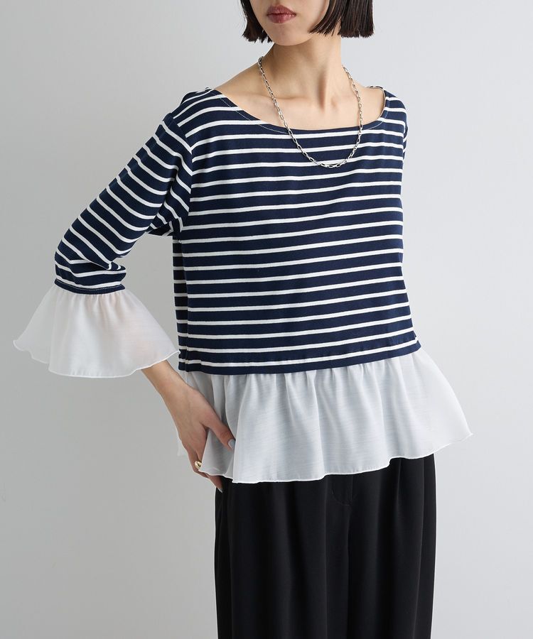 AnriettMusee「異素材ボーダーペプラムカットソー」|Tシャツ・カットソー|