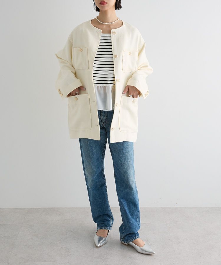 AnriettMusee「異素材ボーダーペプラムカットソー」|Tシャツ・カットソー|