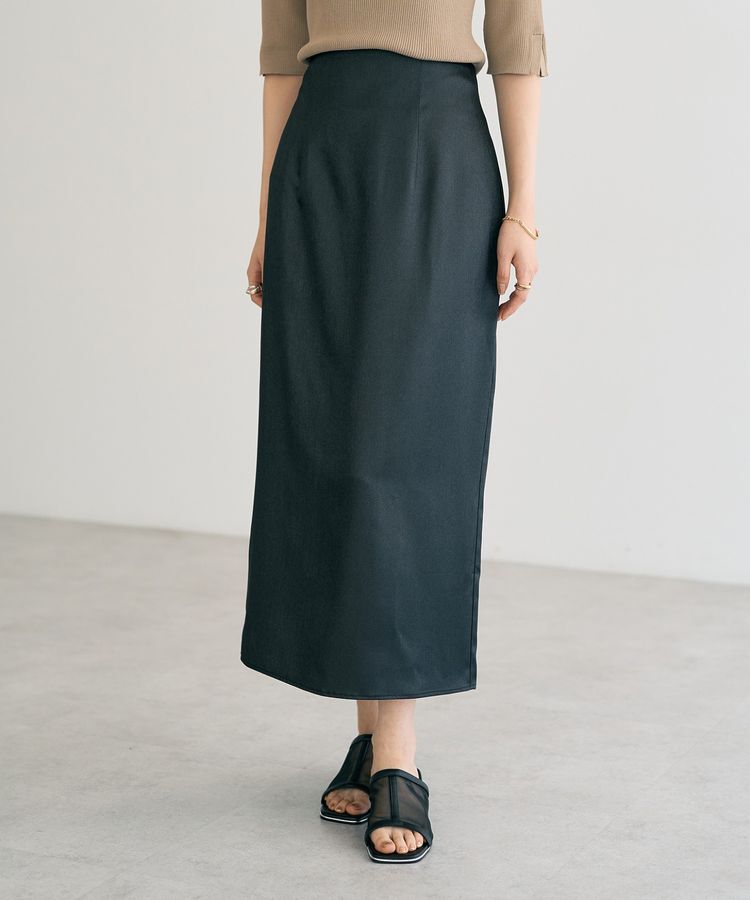 YECCA VECCA「シャイニーロングスカート」|タイト|Black