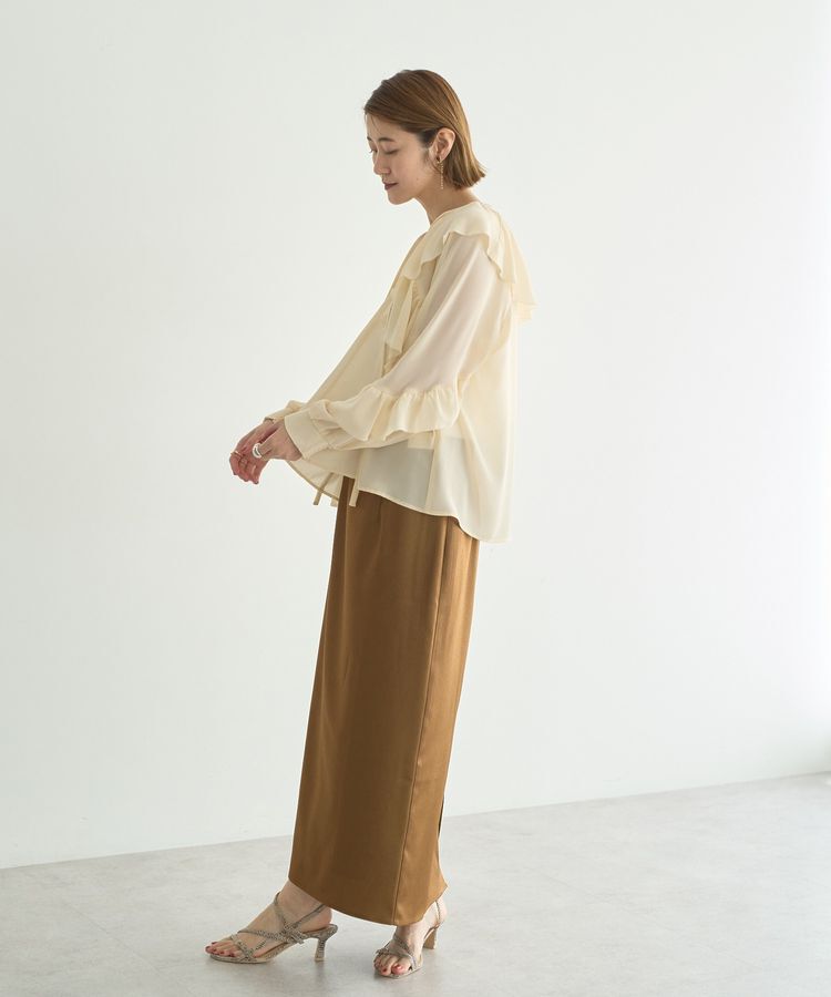 YECCA VECCA「シャイニーロングスカート」|タイト|