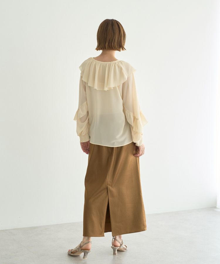 YECCA VECCA「シャイニーロングスカート」|タイト|