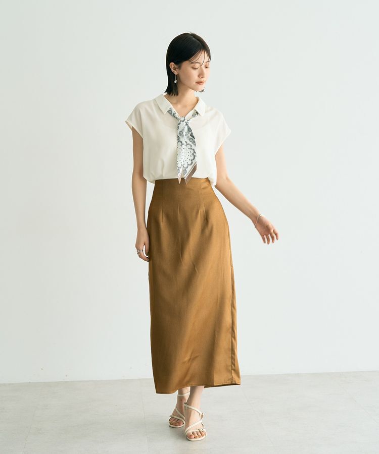 YECCA VECCA「シャイニーロングスカート」|タイト|