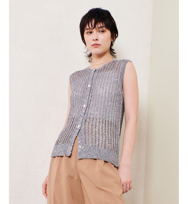 allureville「スパンコールメッシュプルオーバー」|ニット・セーター|