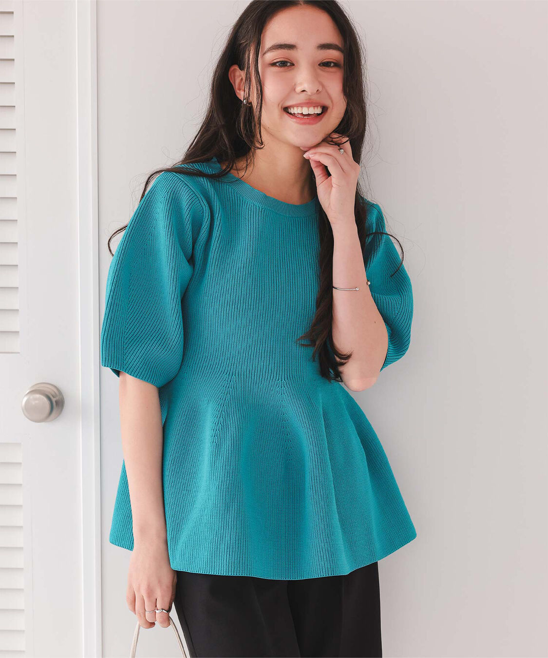 titivate「フレアデザインニットトップス」|ニット・セーター|ブルーグリーン
