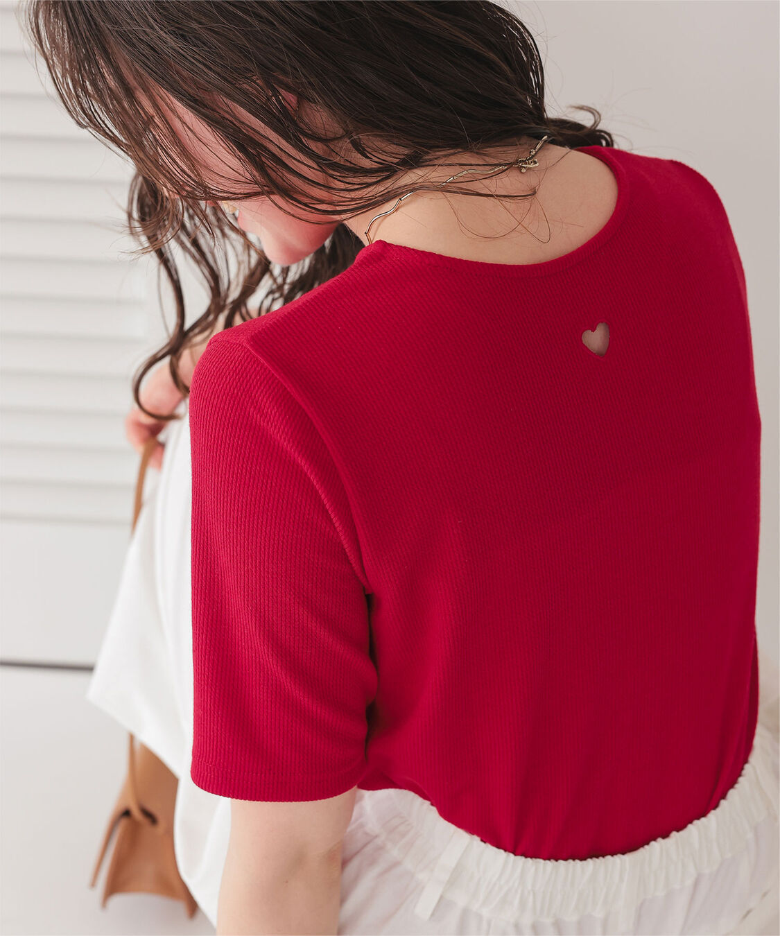 titivate「ハートカット刺繍前後2wayハーフスリーブTシャツ」|Tシャツ・カットソー|