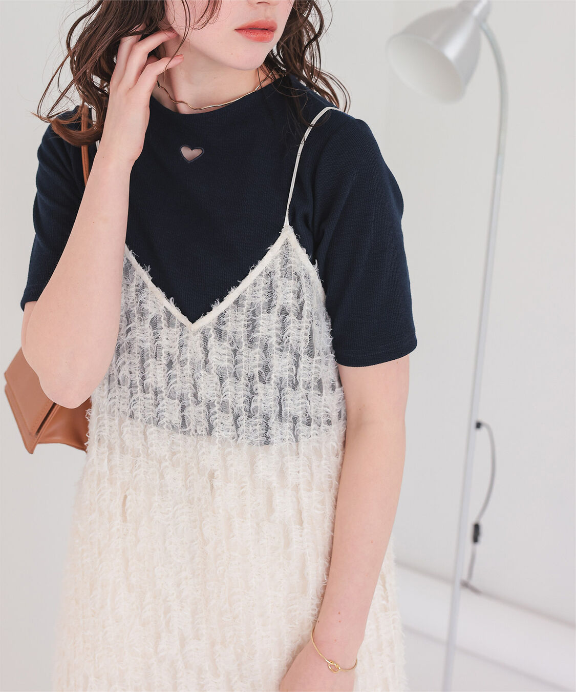 titivate「ハートカット刺繍前後2wayハーフスリーブTシャツ」|Tシャツ・カットソー|ダークネイビー