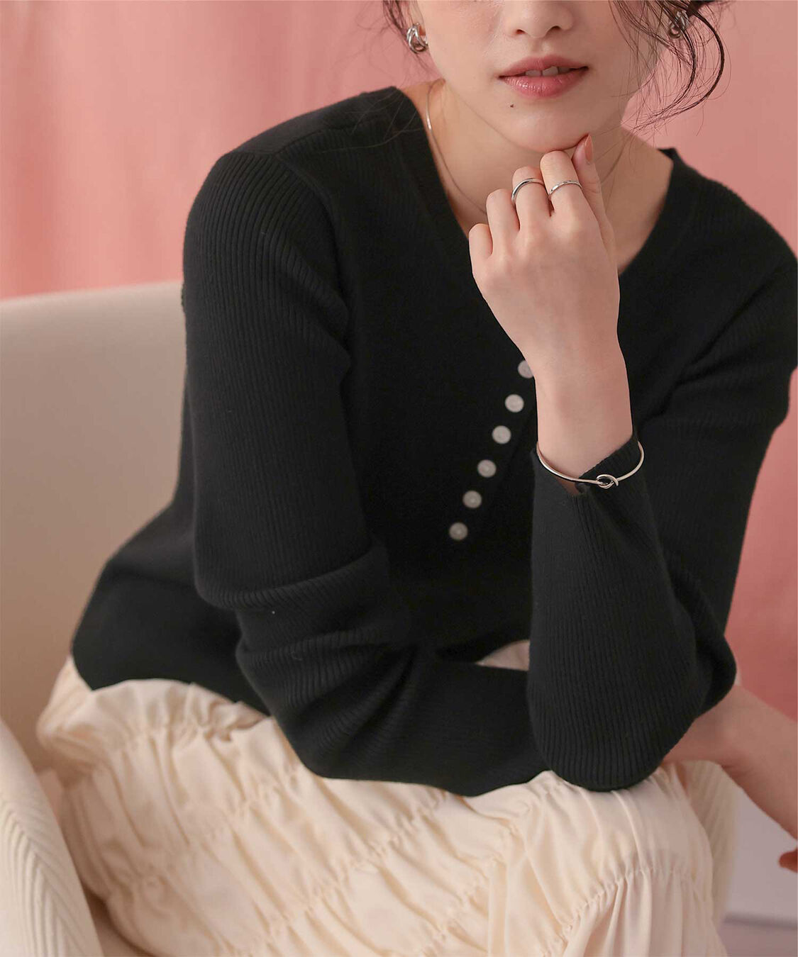 titivate「前後2wayUVケア/抗ピルヘンリーネックリブニット」|ニット・セーター|