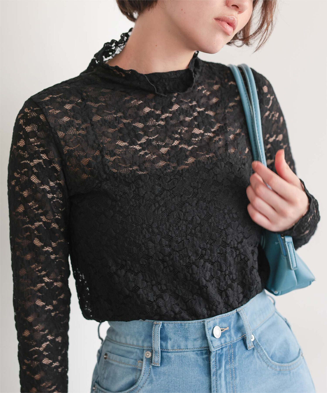 titivate「ハイネックレーストップス」|Tシャツ・カットソー|ブラック