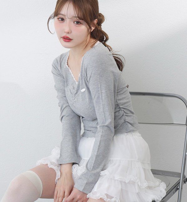  「プレート付きフロントギャザートップ」|プルオーバー|