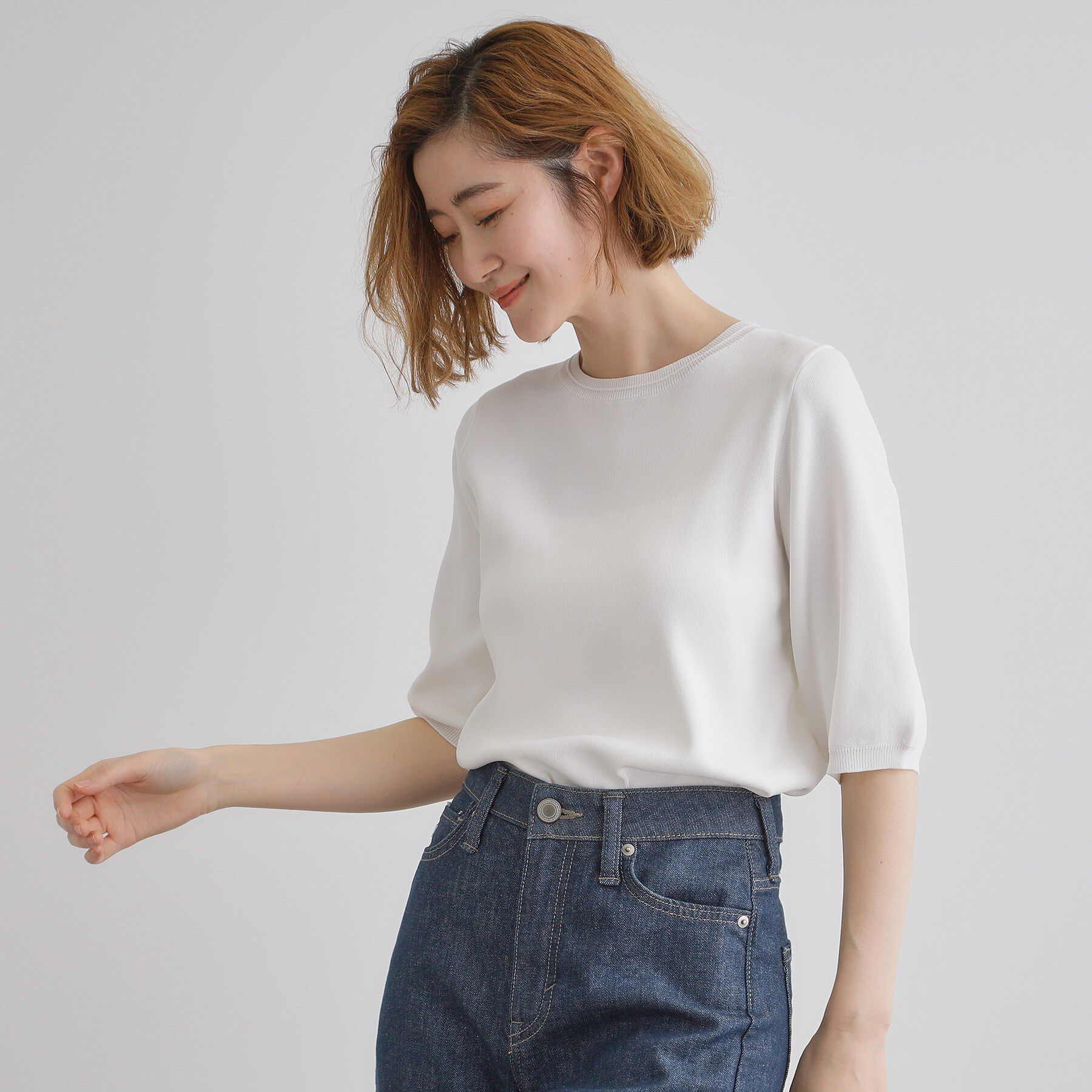 grove「ひんやり多機能・やわらかドライタッチ五分袖プルオーバー」|ニット・セーター|