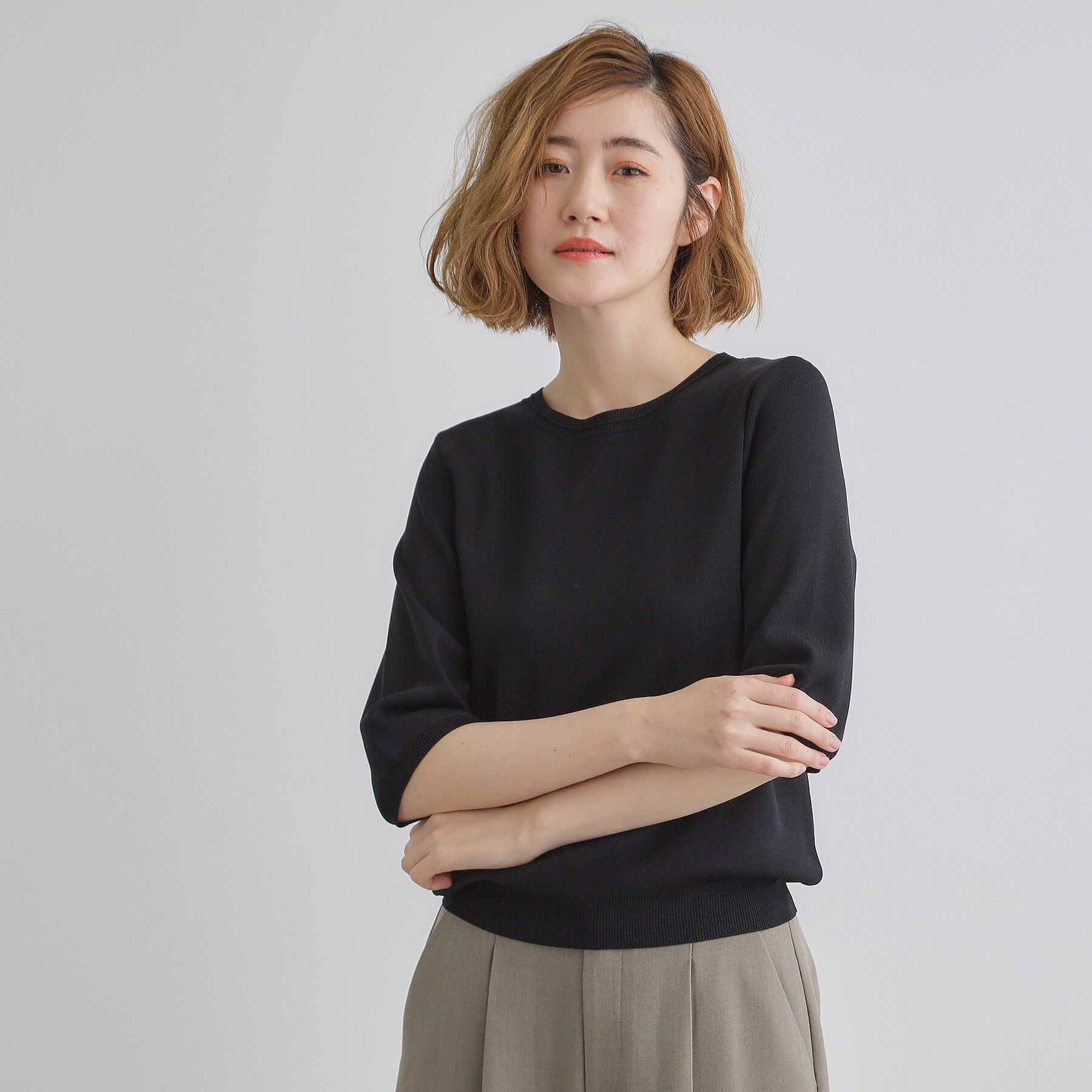 grove「ひんやり多機能・やわらかドライタッチ五分袖プルオーバー」|ニット・セーター|