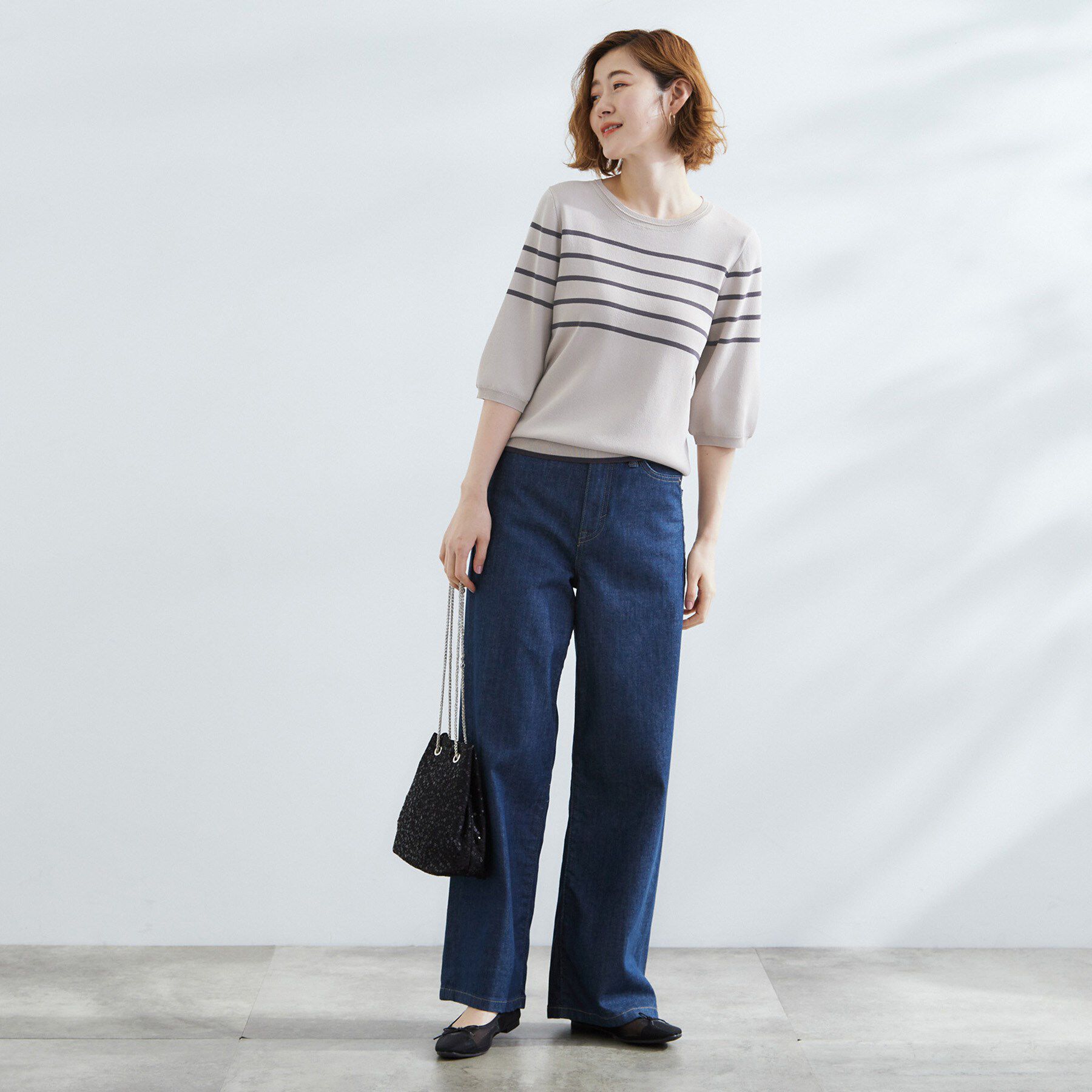 grove「ひんやり多機能・やわらかドライタッチ五分袖プルオーバー」|ニット・セーター|