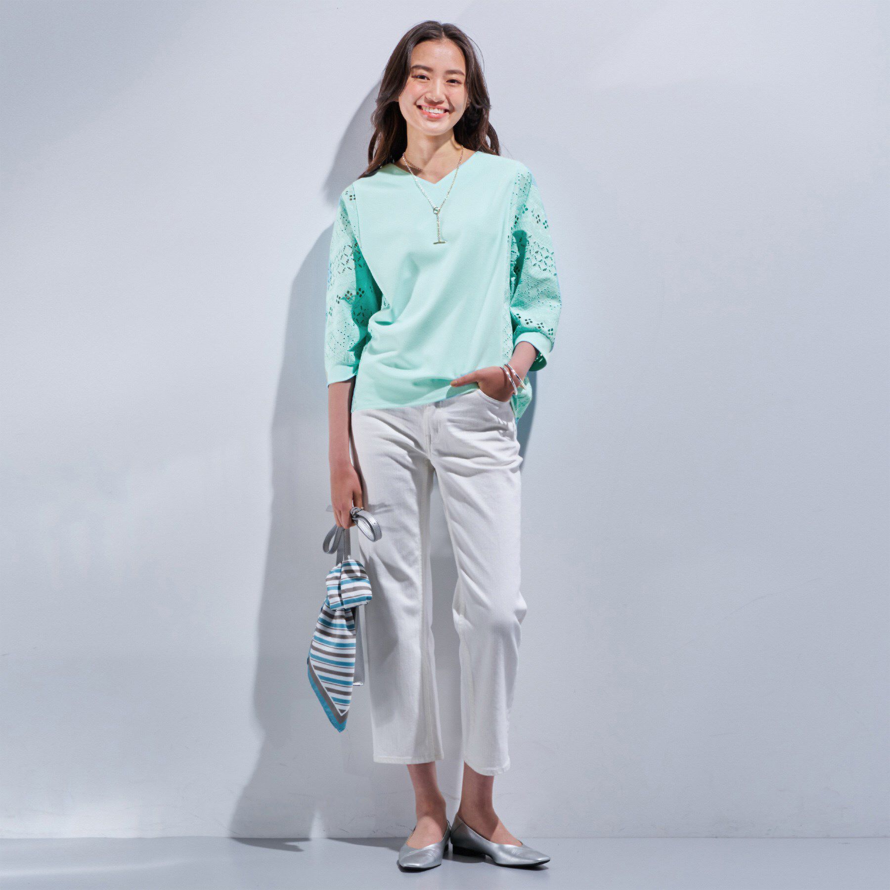 INDIVI「【洗える／体型カバー】レースコンビトップス」|Tシャツ・カットソー|