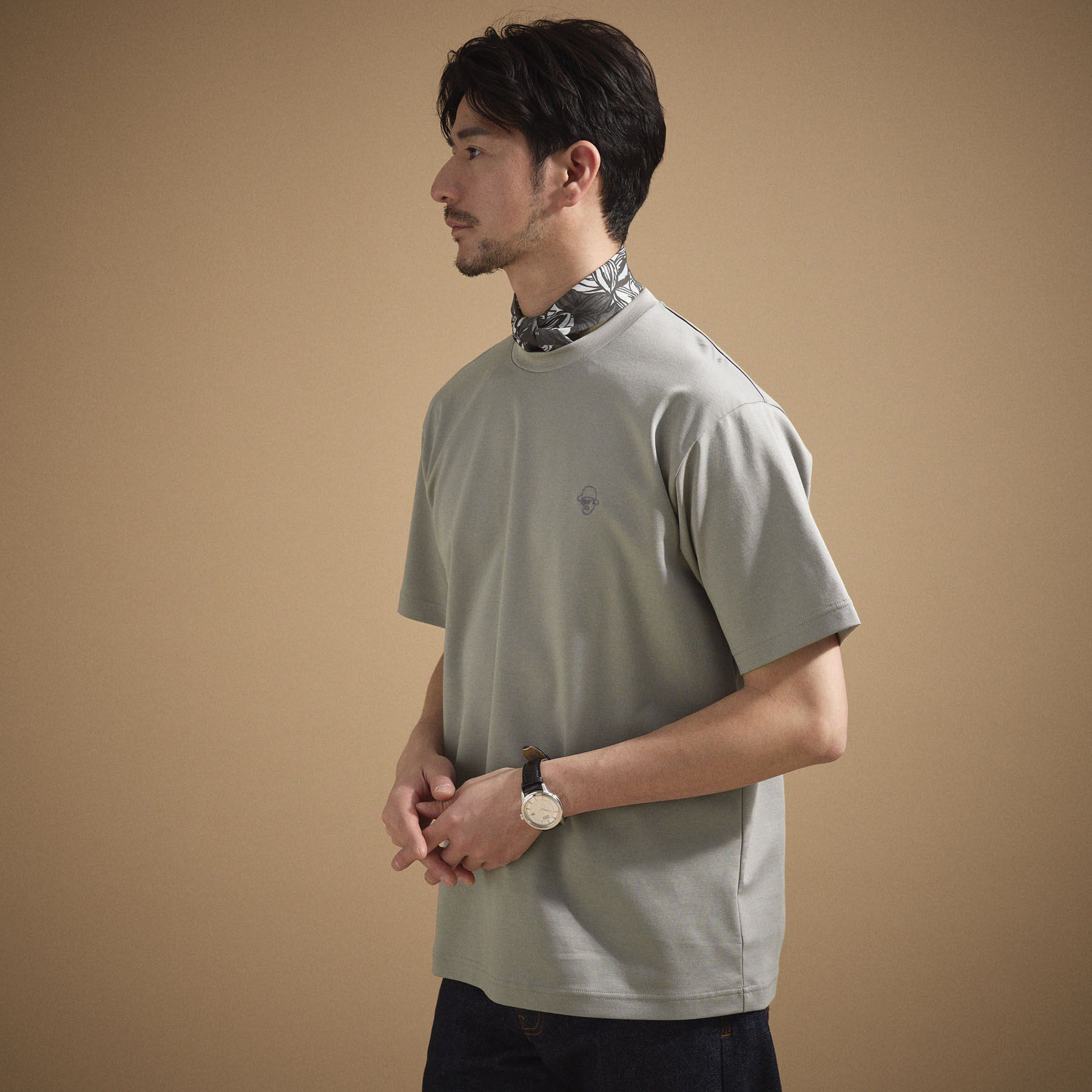 TAKEO KIKUCHI「ワンストローク刺繍 半袖 Tシャツ」|Tシャツ・カットソー|ライトグレー(011
