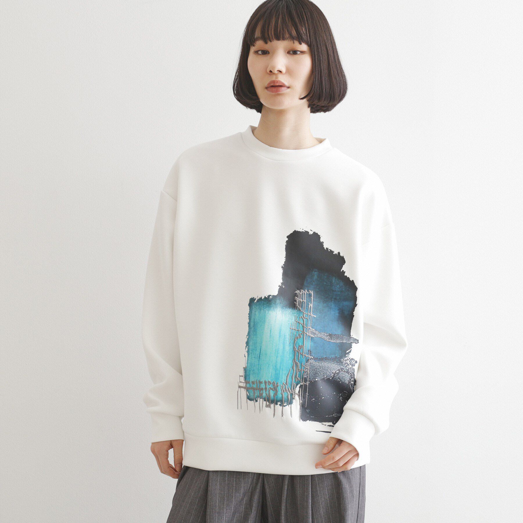 tk.TAKEO KIKUCHI「アブストラクトエンブロカットソー」|Tシャツ・カットソー|ホワイト(001)