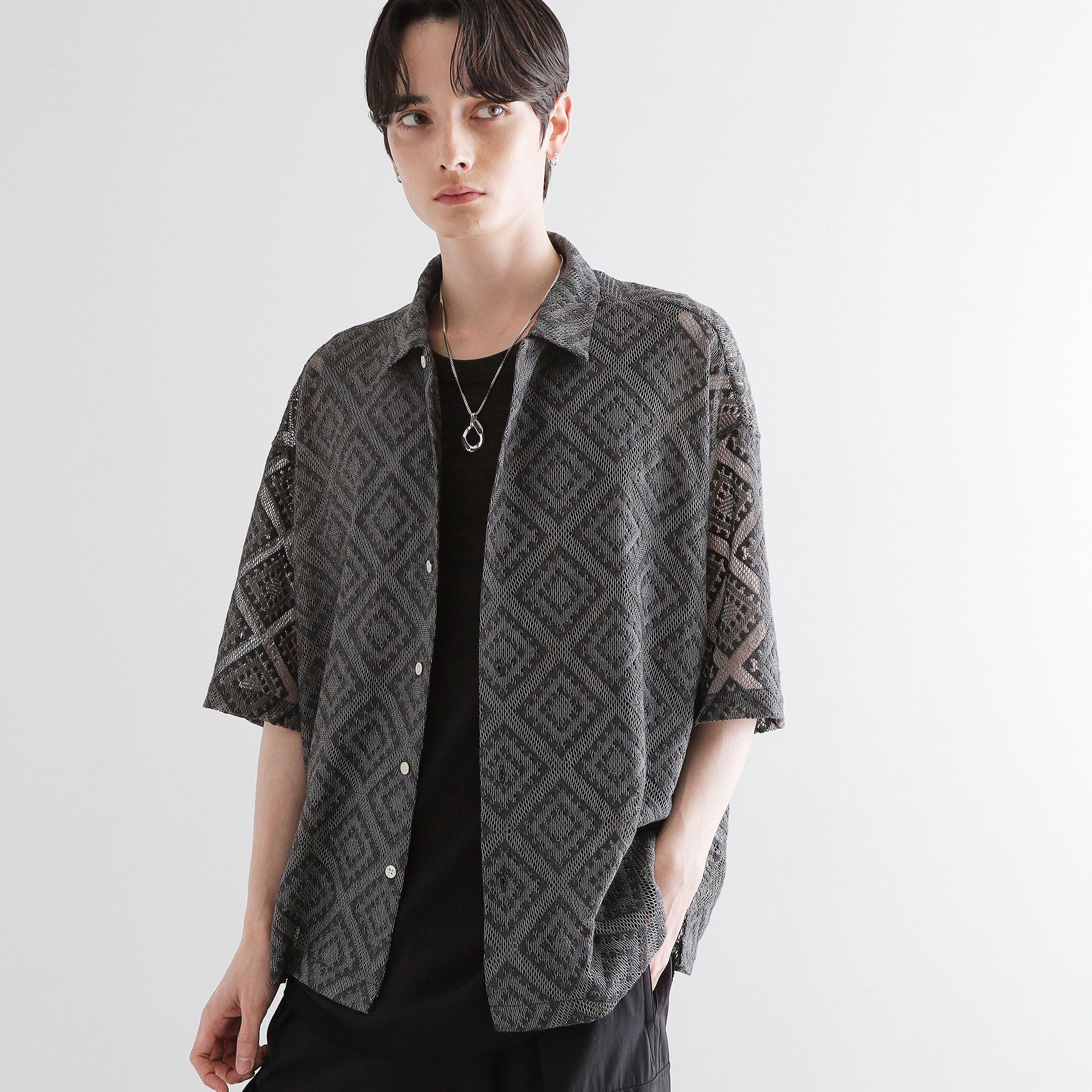 tk.TAKEO KIKUCHI「片染めレースシャツ」|シャツ・ブラウス|ブラック(019)