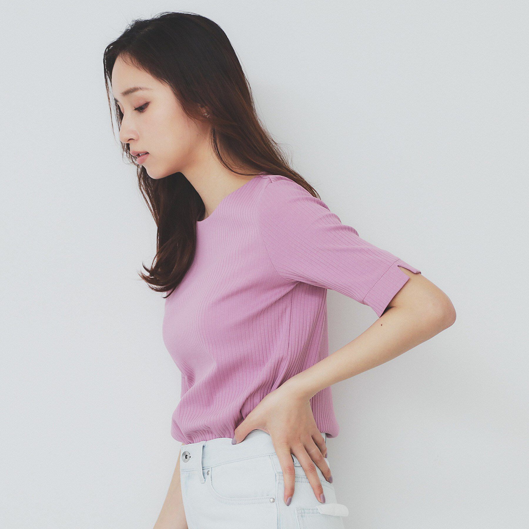 index「《7色展開/XS-LLサイズ》ボートネックリブトップス【UV/洗濯機洗い可】」|Tシャツ・カットソー|