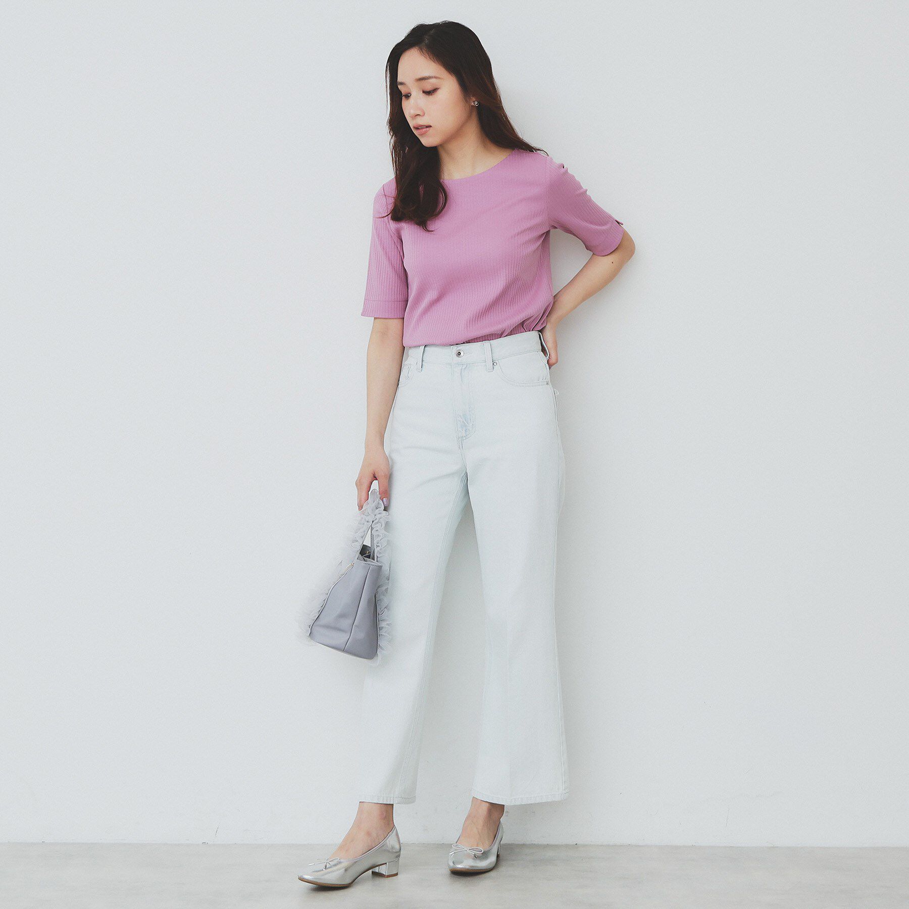 index「《7色展開/XS-LLサイズ》ボートネックリブトップス【UV/洗濯機洗い可】」|Tシャツ・カットソー|