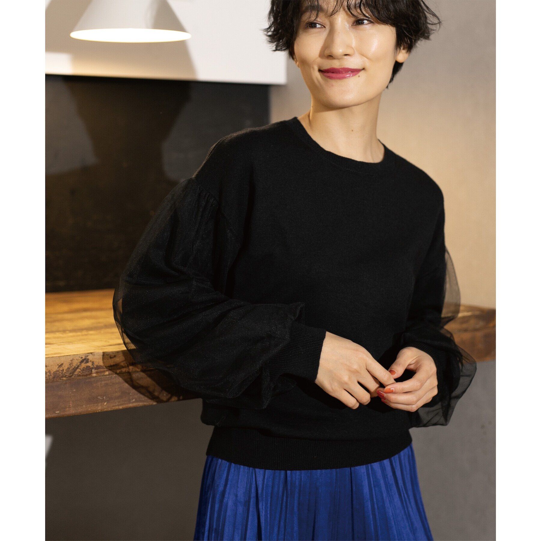 OPAQUE.CLIP「《5color/S-LLsize》チュールドッキングスリーブニット【洗濯機洗い可】」|ニット・セーター|