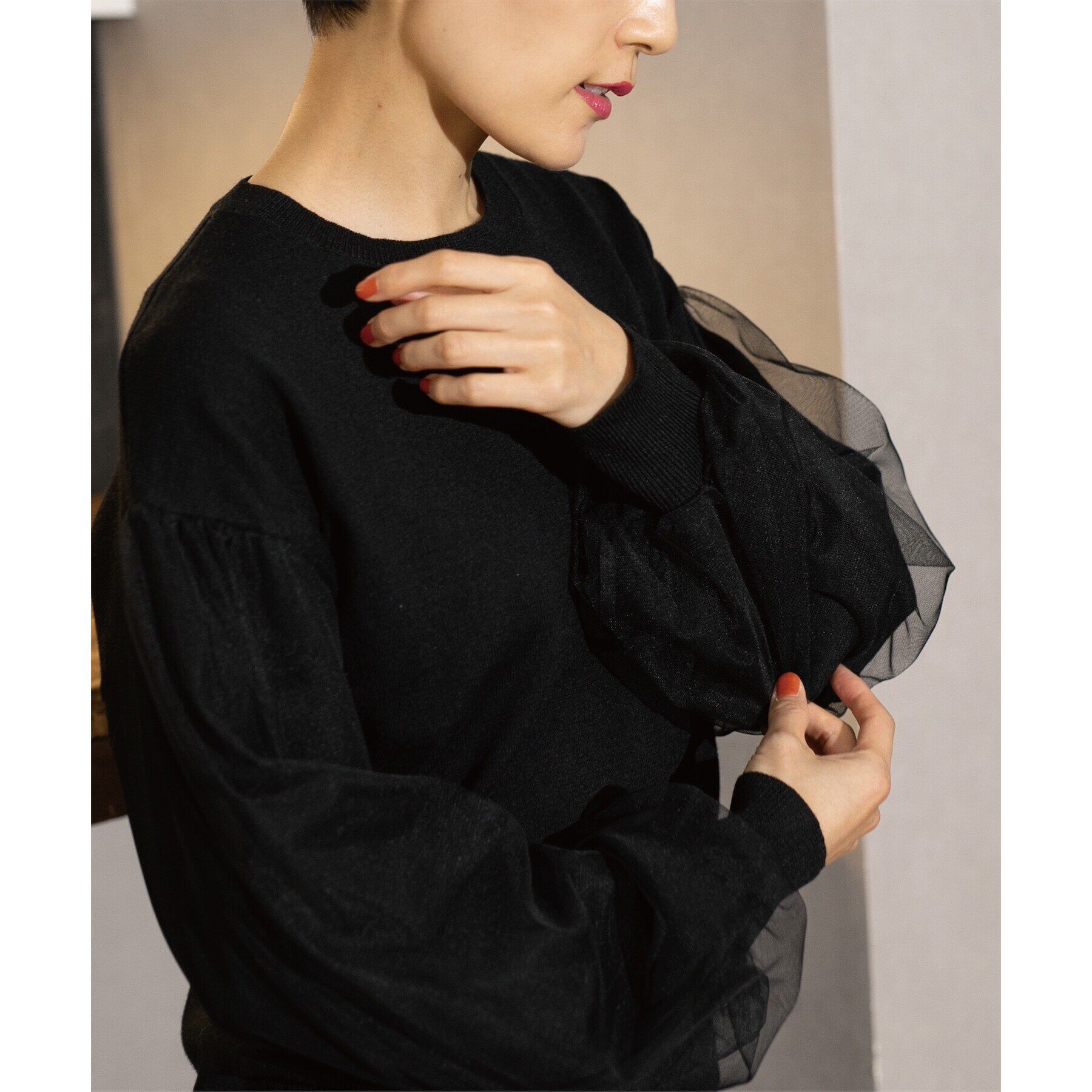 OPAQUE.CLIP「《5color/S-LLsize》チュールドッキングスリーブニット【洗濯機洗い可】」|ニット・セーター|
