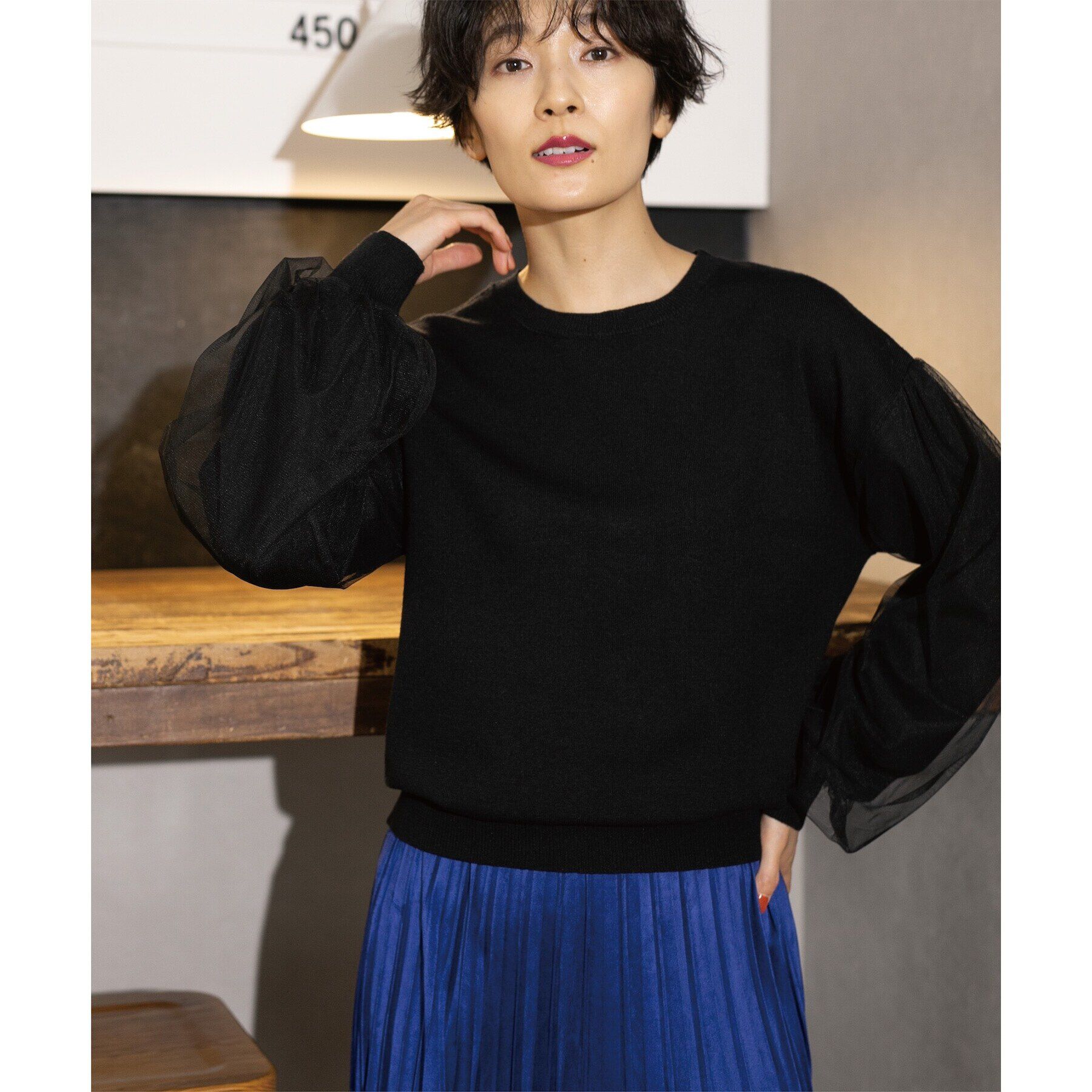 OPAQUE.CLIP「《5color/S-LLsize》チュールドッキングスリーブニット【洗濯機洗い可】」|ニット・セーター|