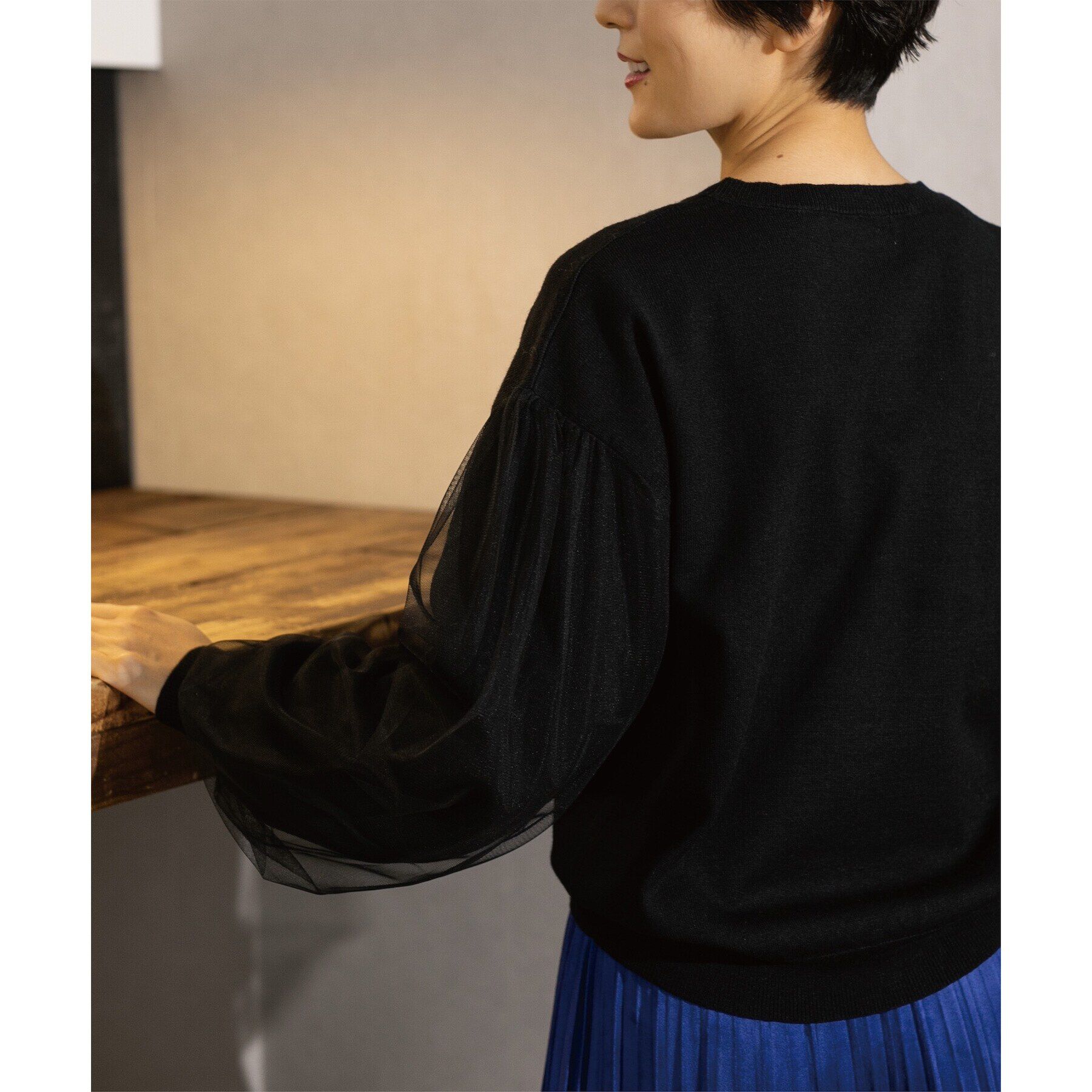 OPAQUE.CLIP「《5color/S-LLsize》チュールドッキングスリーブニット【洗濯機洗い可】」|ニット・セーター|