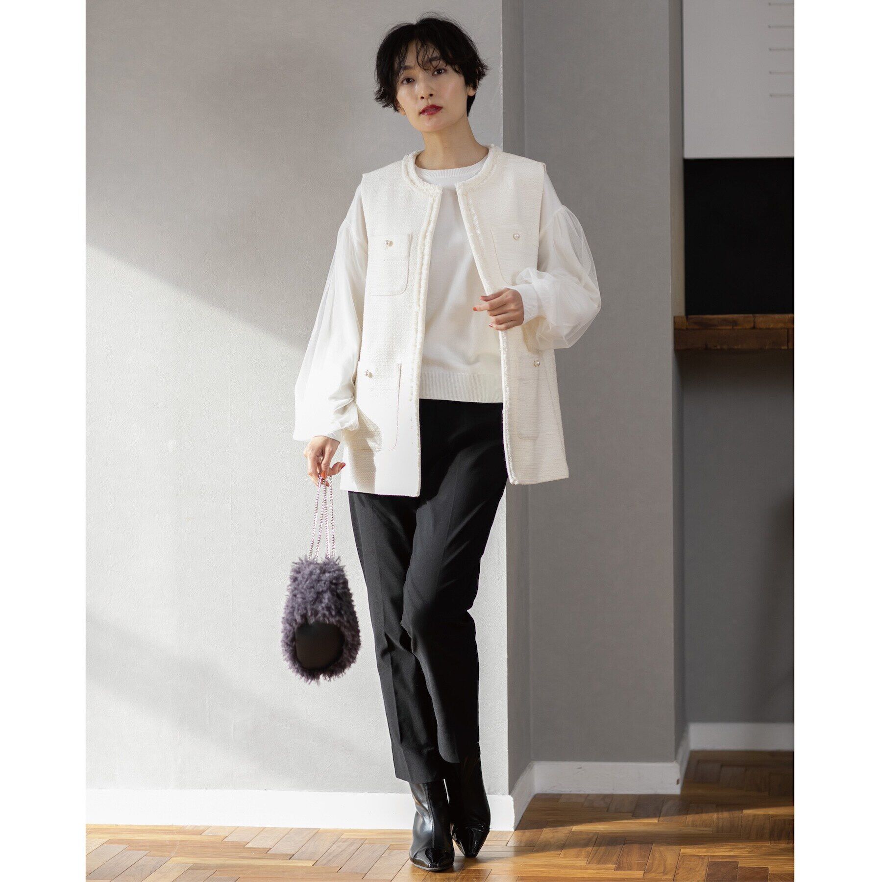 OPAQUE.CLIP「《5color/S-LLsize》チュールドッキングスリーブニット【洗濯機洗い可】」|ニット・セーター|