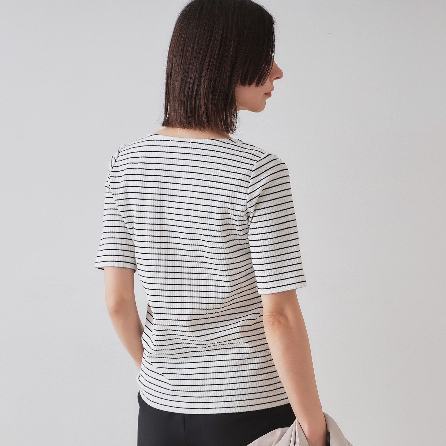 OPAQUE.CLIP「ボートネックリブカットソー【洗濯機洗い可】」|Tシャツ・カットソー|