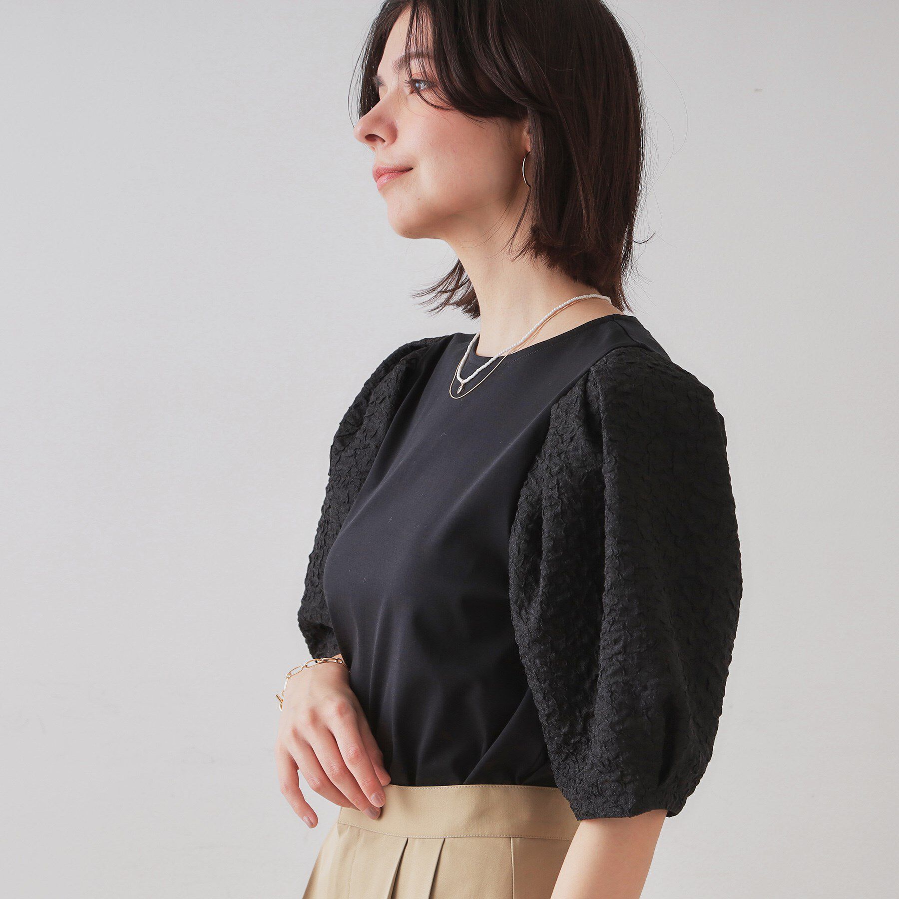 OPAQUE.CLIP「ふくれドッキングスリーブトップス【洗濯機洗い可】」|Tシャツ・カットソー|