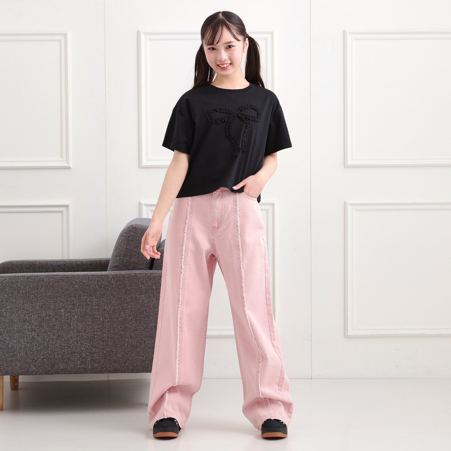 PINK-latte「フリルリボンTシャツ」|Tシャツ・カットソー|