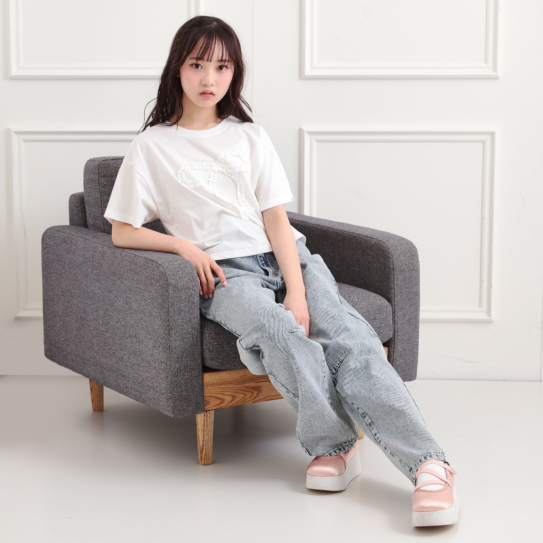 PINK-latte「フリルリボンTシャツ」|Tシャツ・カットソー|