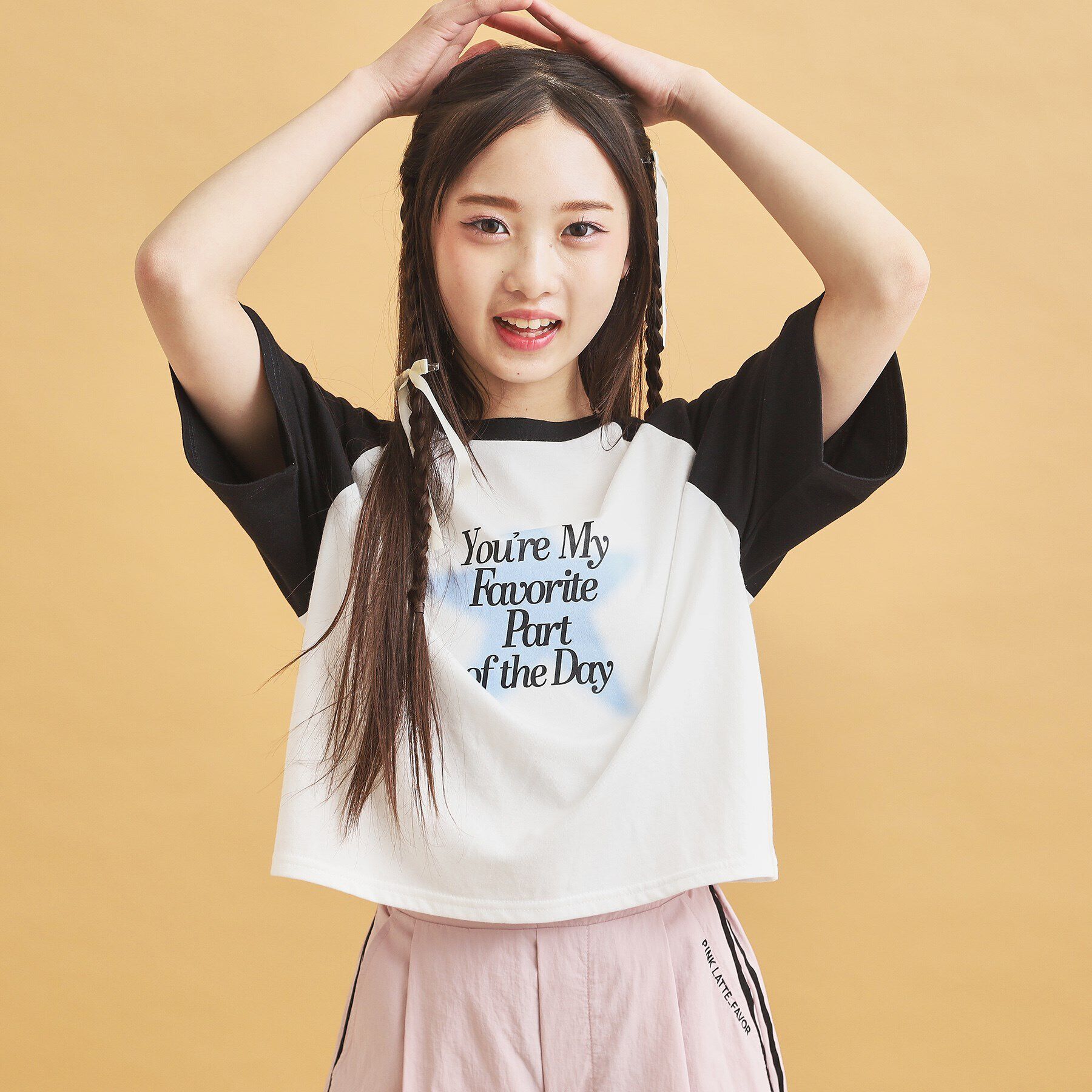 PINK-latte「スプレー星ラグランTシャツ」|Tシャツ・カットソー|