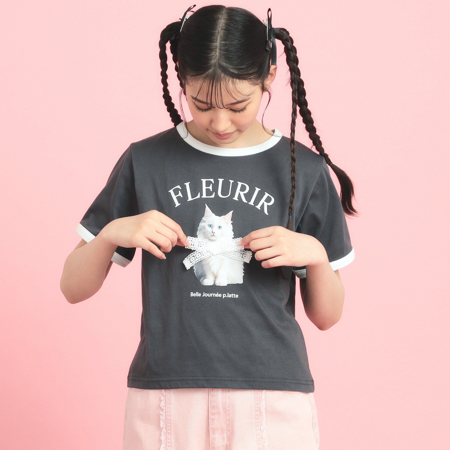 PINK-latte「フォトネコリンガーTシャツ」|Tシャツ・カットソー|