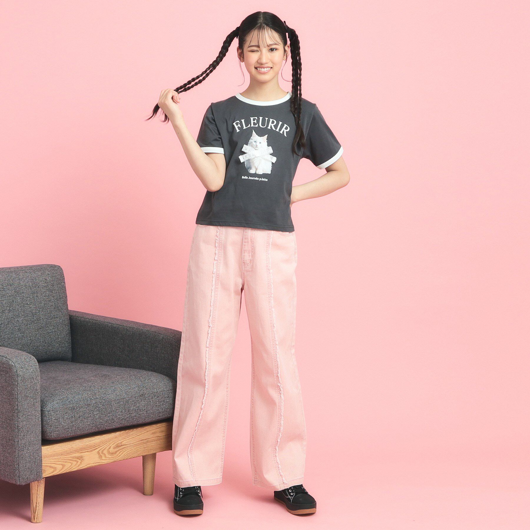 PINK-latte「フォトネコリンガーTシャツ」|Tシャツ・カットソー|