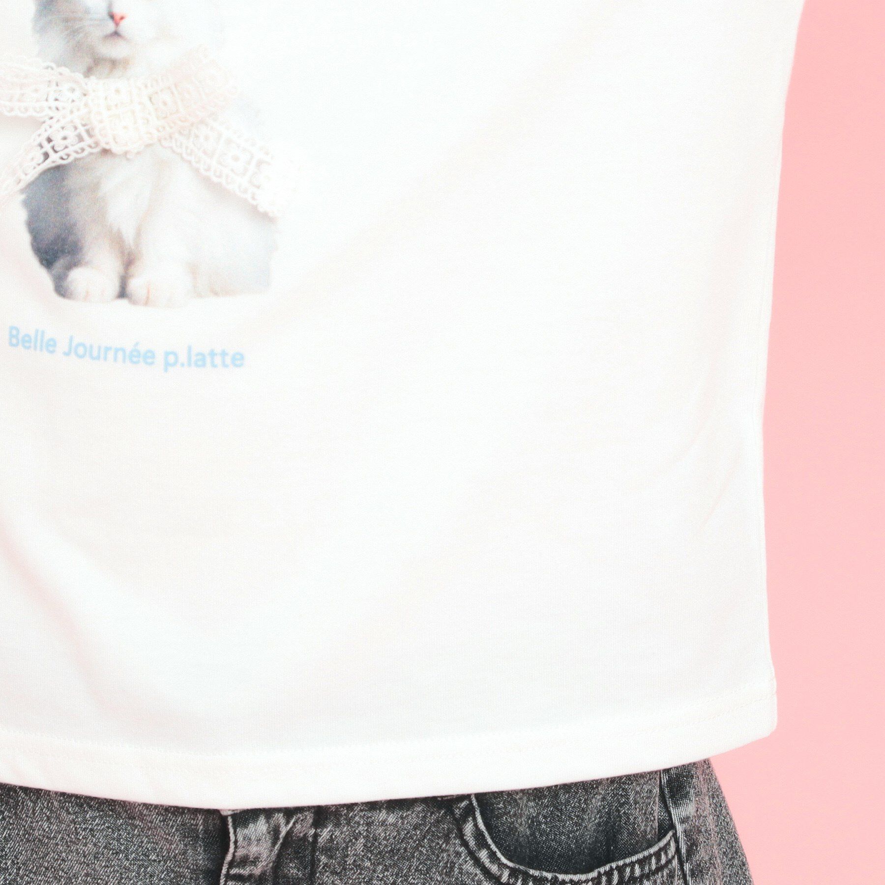 PINK-latte「フォトネコリンガーTシャツ」|Tシャツ・カットソー|