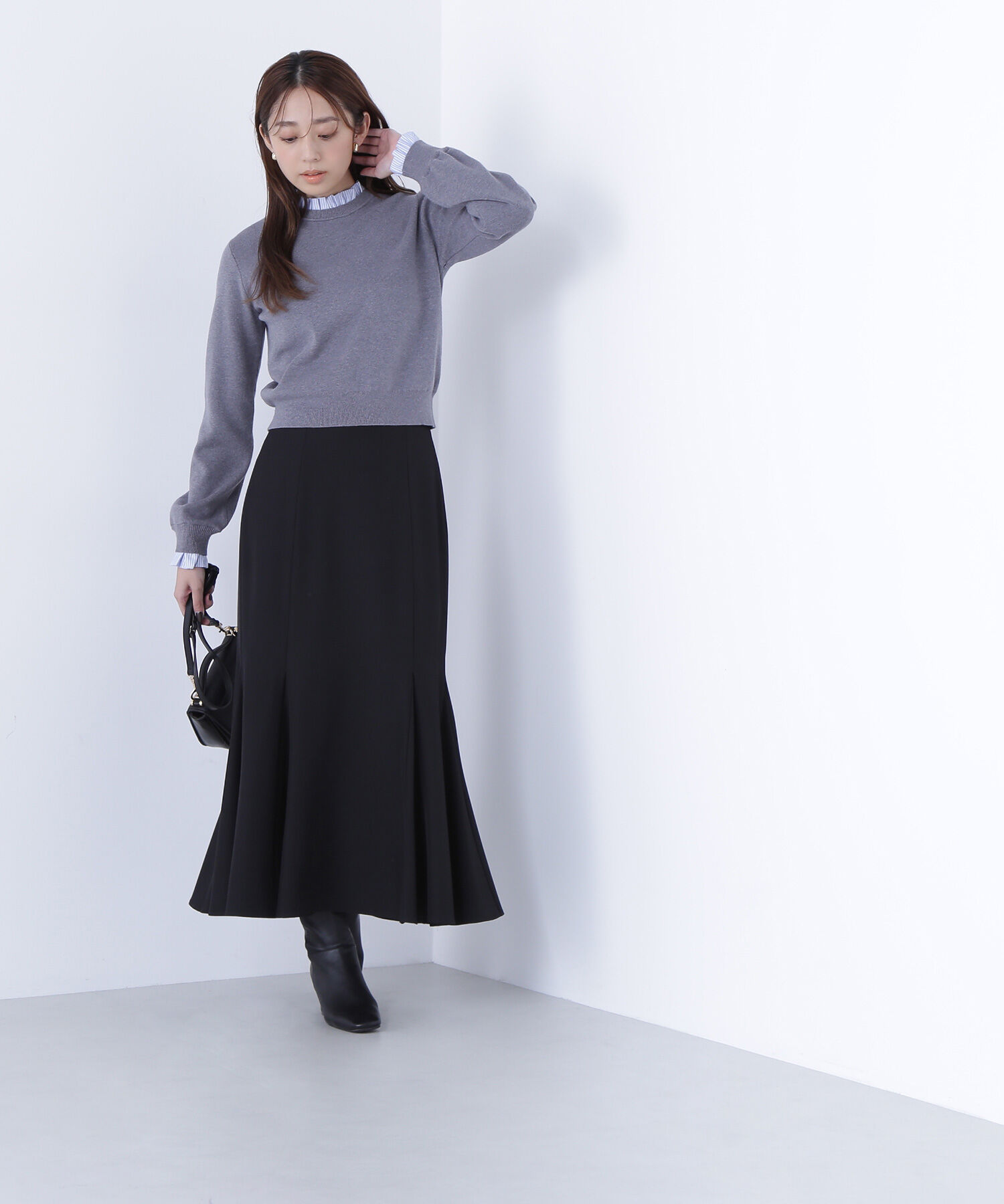  「ストライプフリルネックニット」|ニット・セーター|