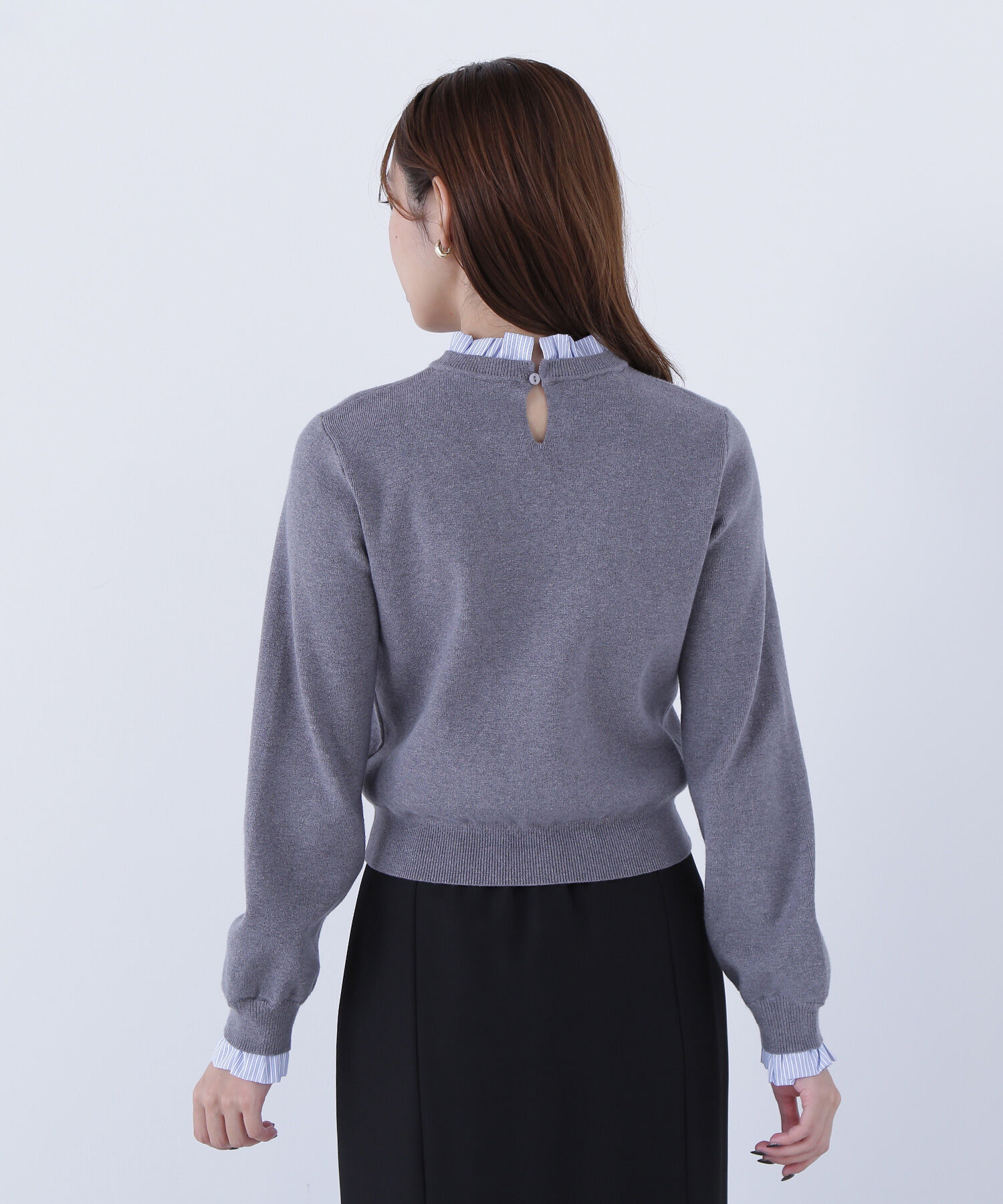  「ストライプフリルネックニット」|ニット・セーター|