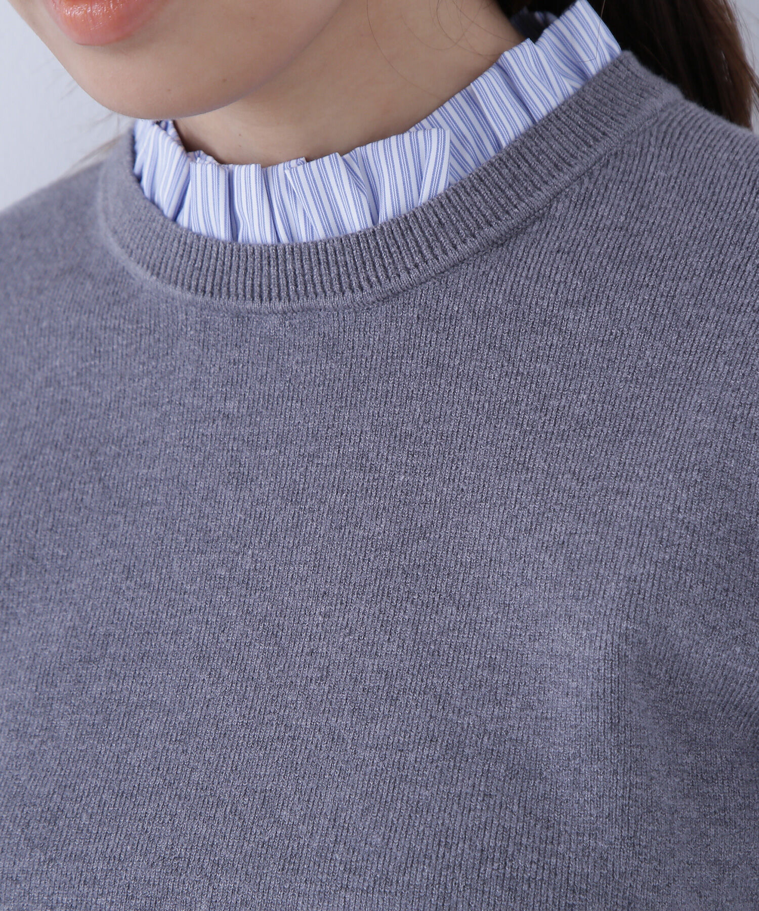  「ストライプフリルネックニット」|ニット・セーター|