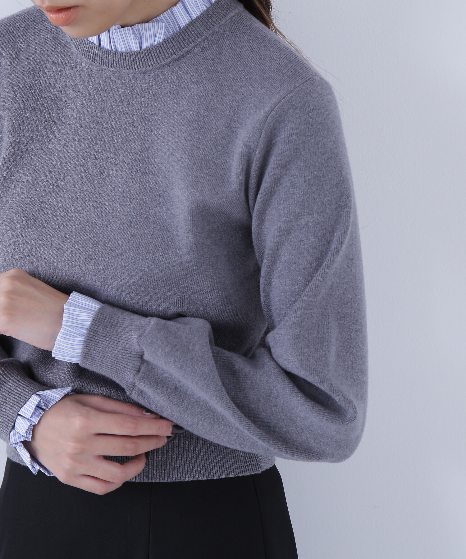  「ストライプフリルネックニット」|ニット・セーター|