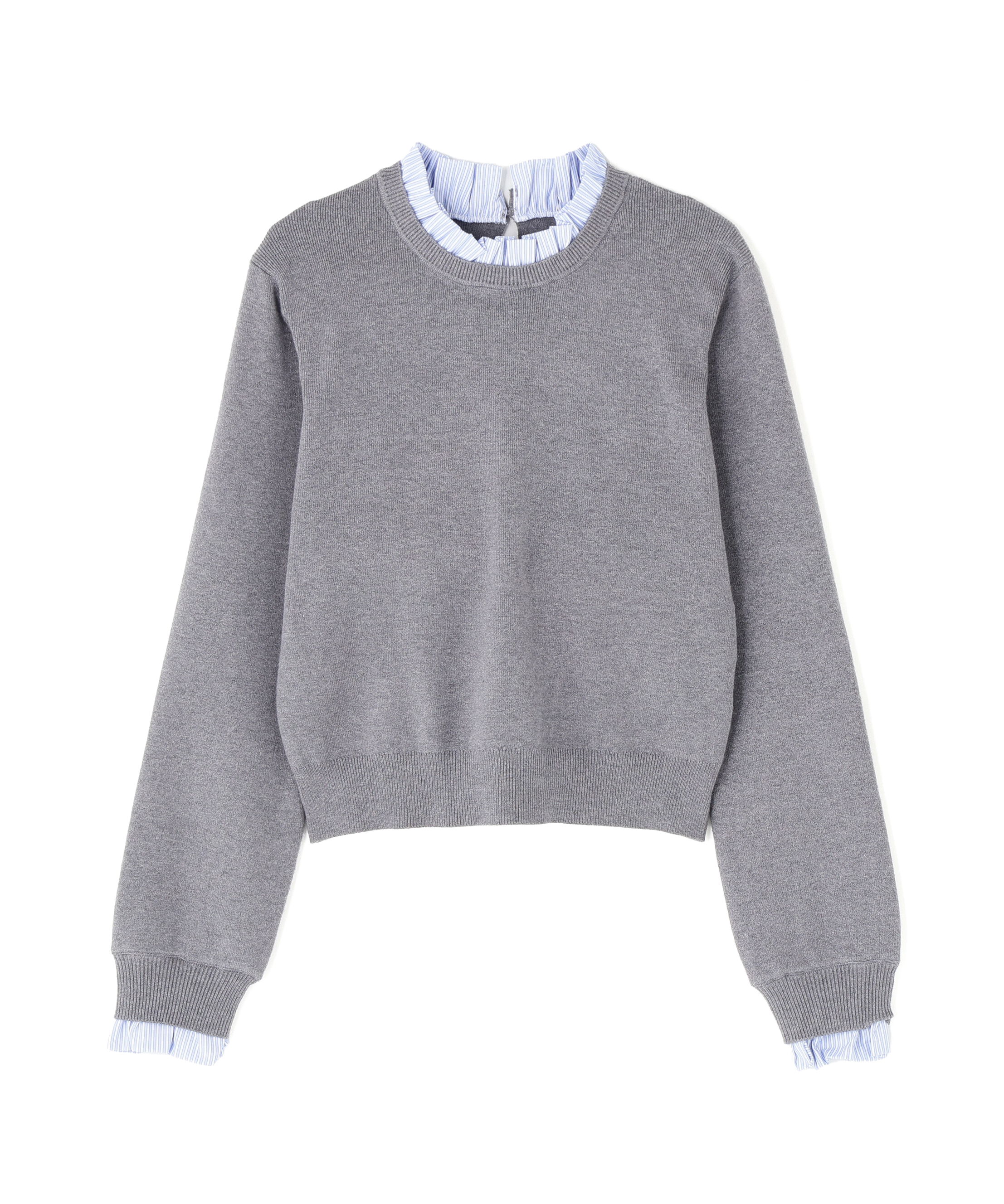  「ストライプフリルネックニット」|ニット・セーター|