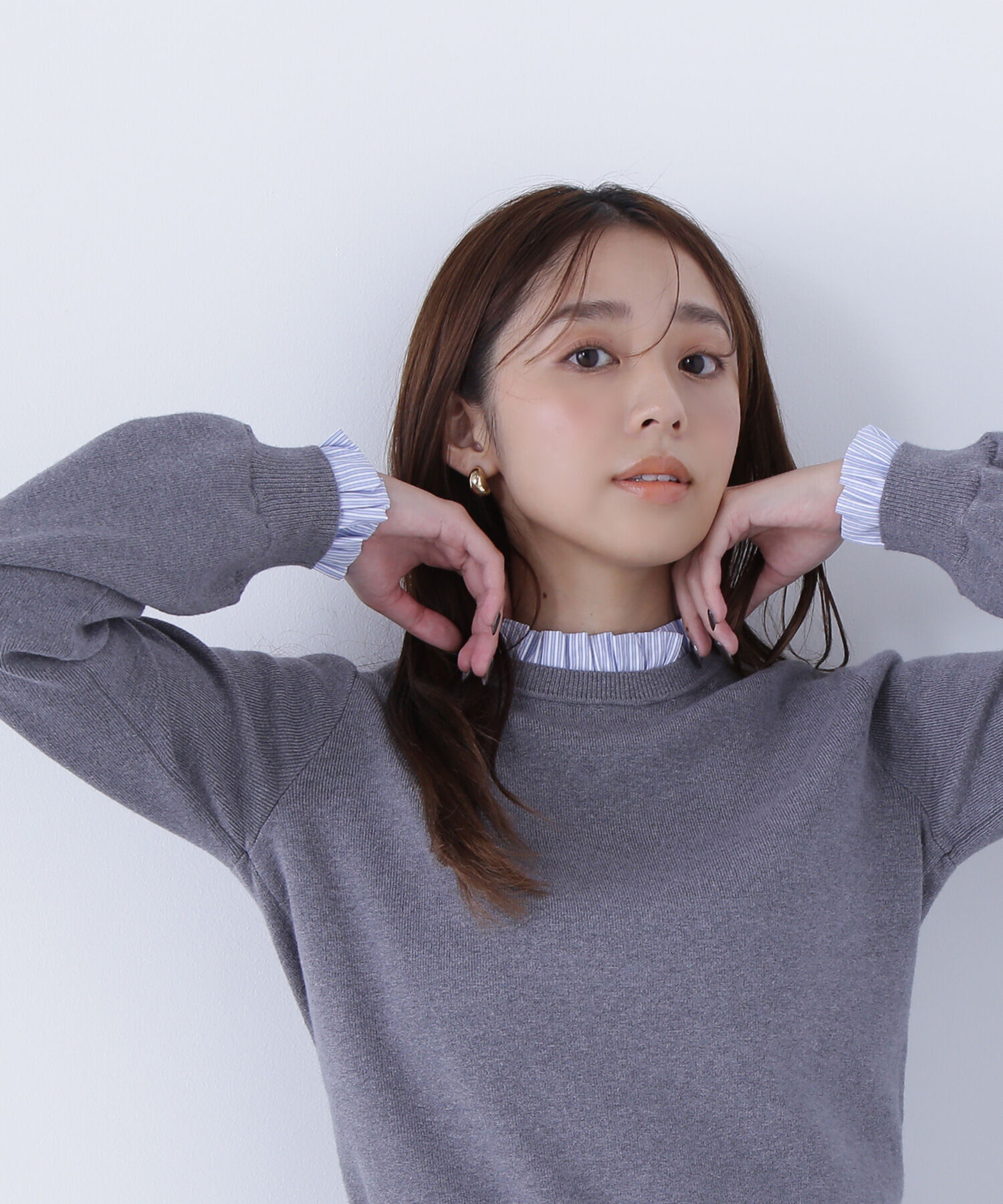  「ストライプフリルネックニット」|ニット・セーター|