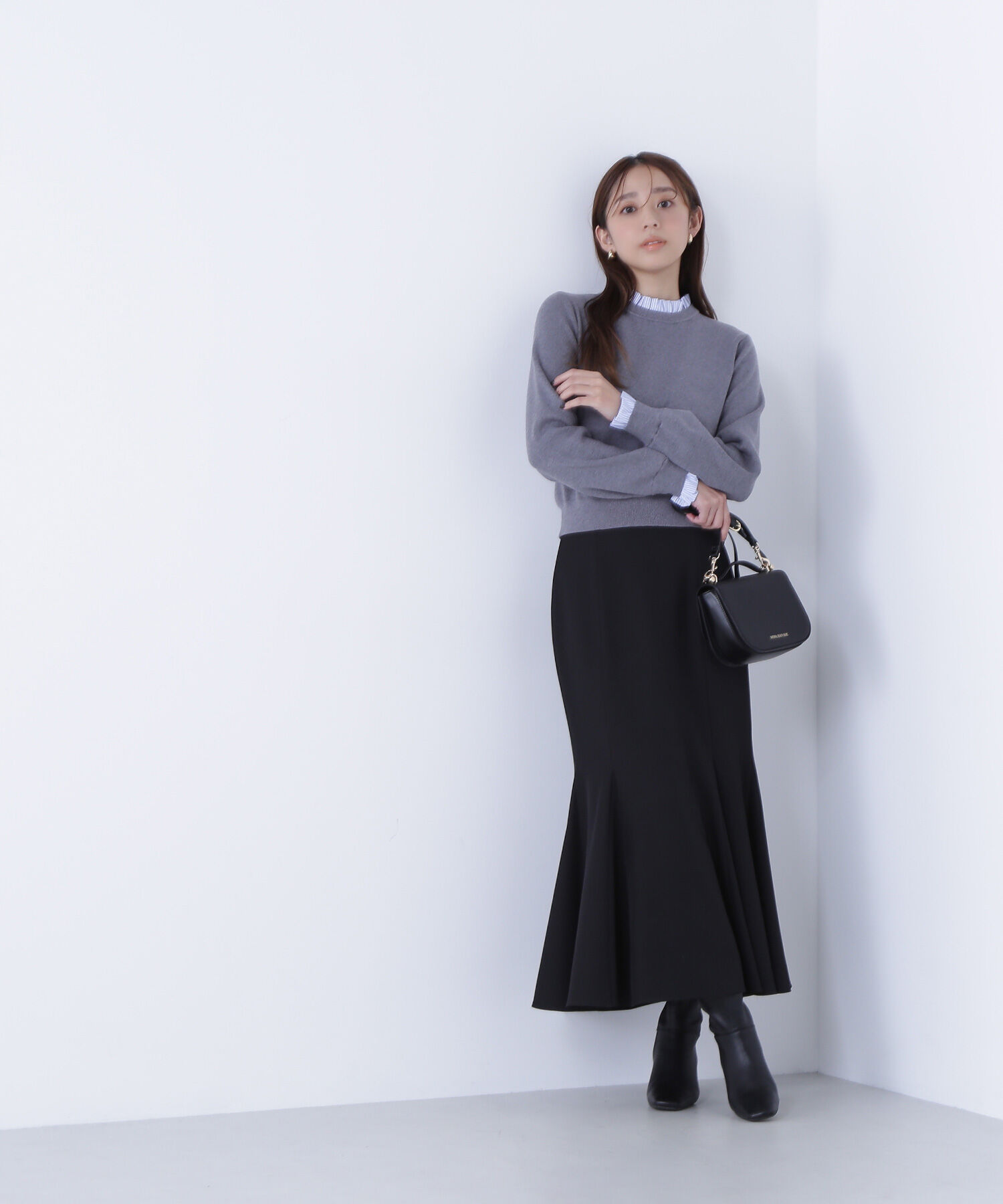  「ストライプフリルネックニット」|ニット・セーター|