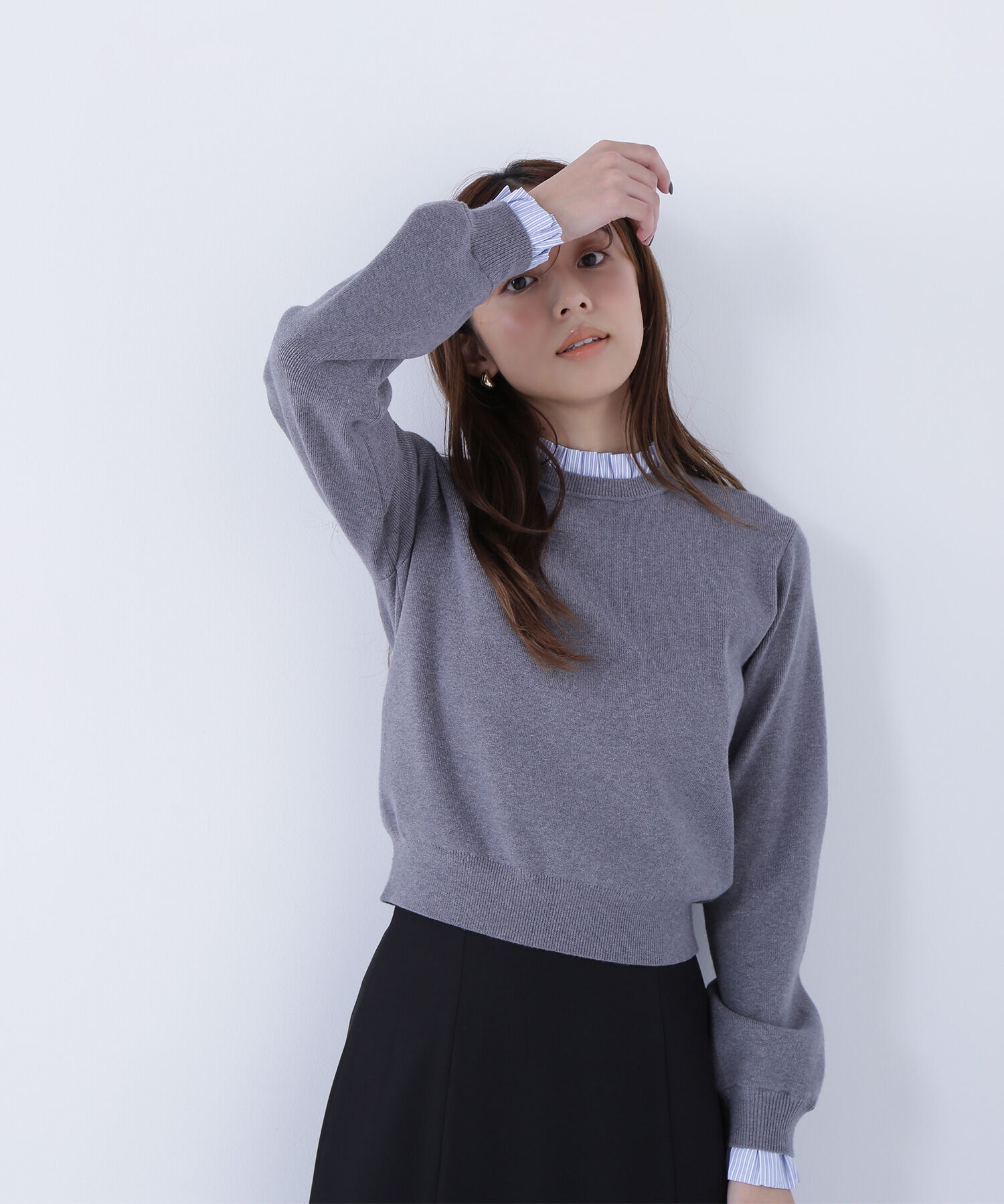  「ストライプフリルネックニット」|ニット・セーター|