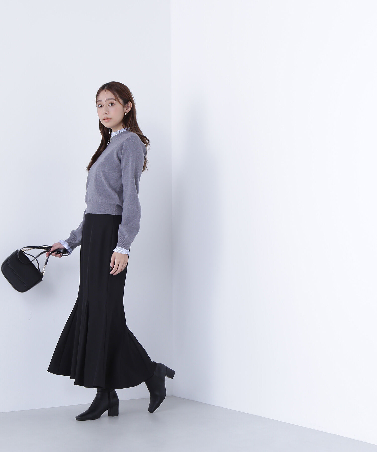  「ストライプフリルネックニット」|ニット・セーター|