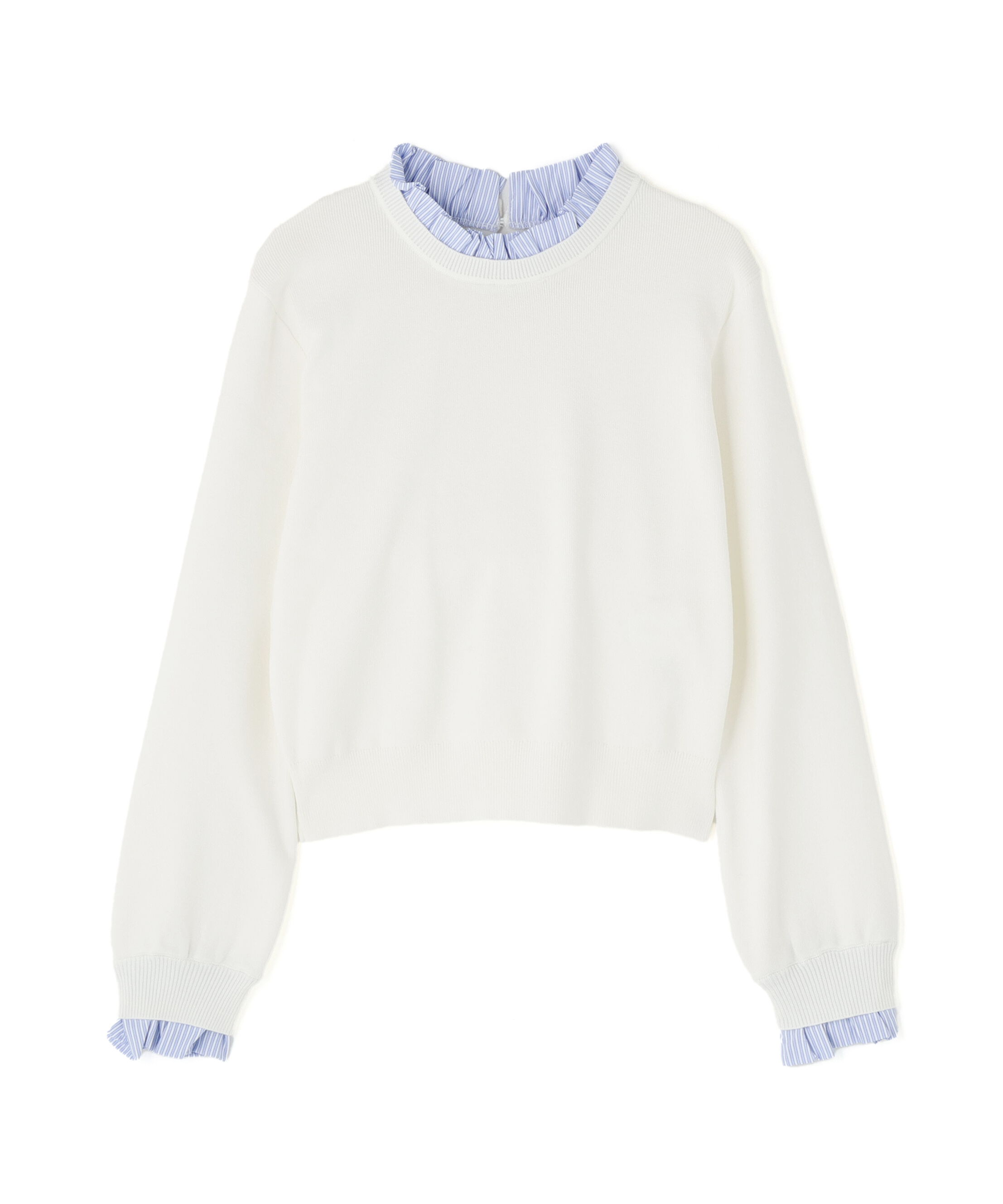  「ストライプフリルネックニット」|ニット・セーター|