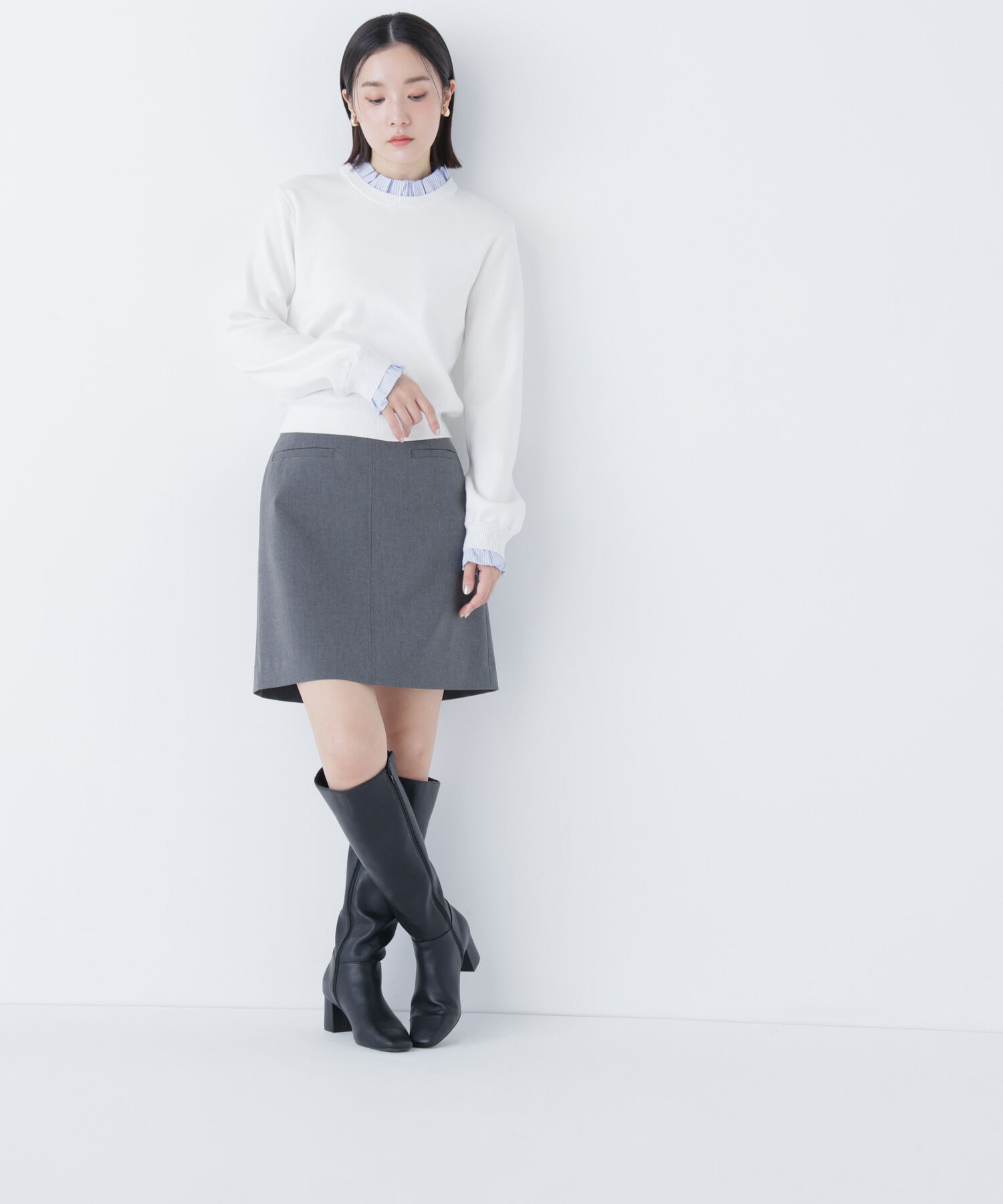  「ストライプフリルネックニット」|ニット・セーター|