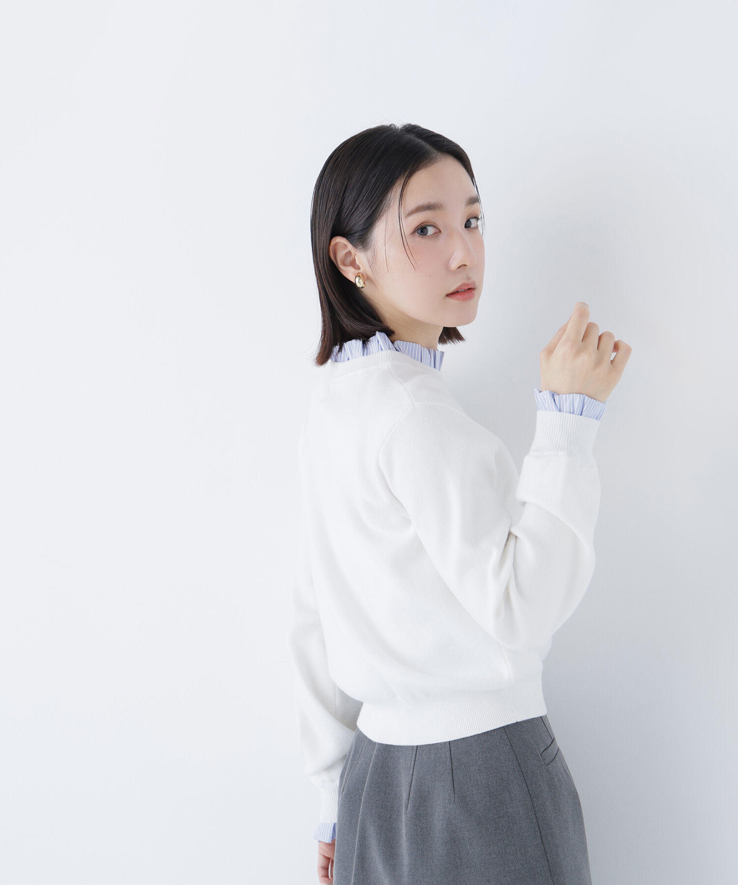  「ストライプフリルネックニット」|ニット・セーター|