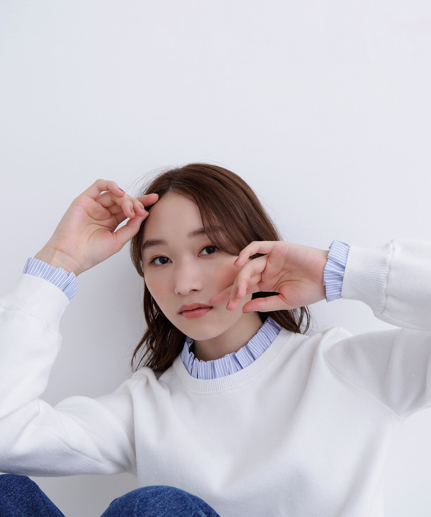  「ストライプフリルネックニット」|ニット・セーター|