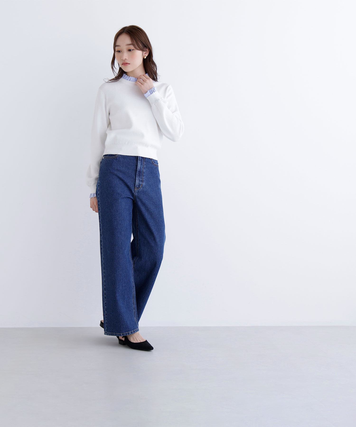  「ストライプフリルネックニット」|ニット・セーター|